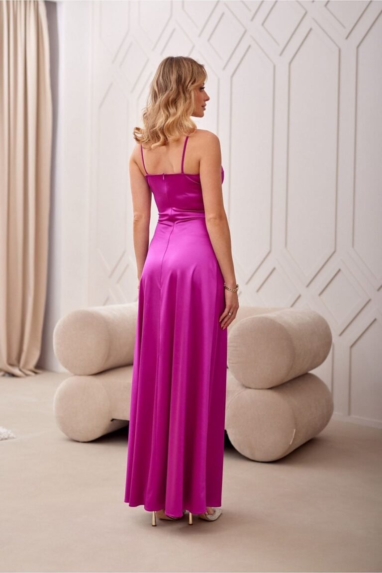 Robe De Soiree Violette Longue Fendue Satinee 3