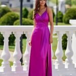 Robe De Soiree Violette Longue Fendue Satinee Violet 34