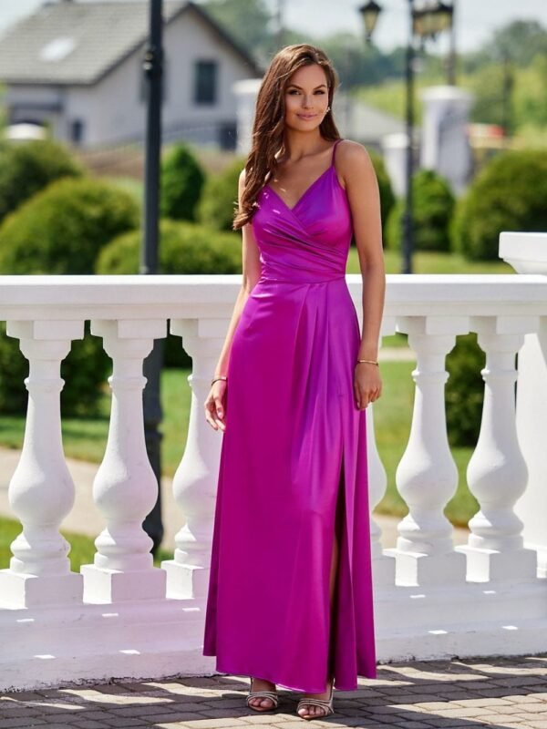 Robe De Soiree Violette Longue Fendue Satinee Violet 34