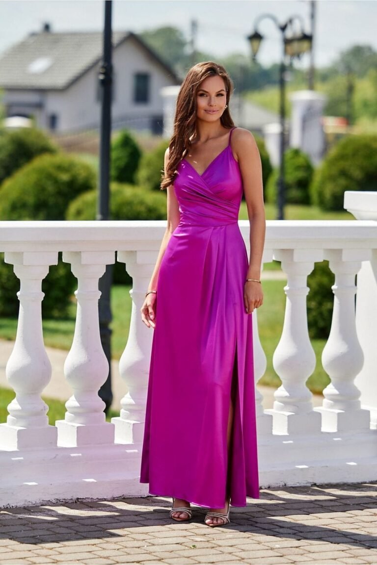 Robe De Soiree Violette Longue Fendue Satinee Violet 34