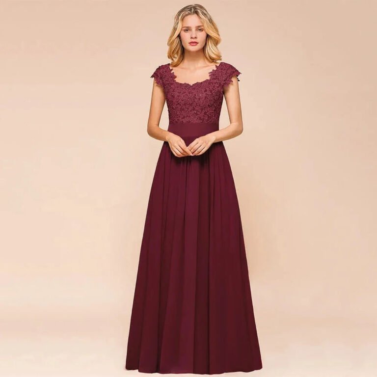 Robe Demoiselle Dhonneur Avec Appliques En Dentelle Bordeaux 34