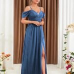 Robe Demoiselle Dhonneur Bleue Decolletee En Coeur 2
