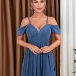 Robe Demoiselle Dhonneur Bleue Decolletee En Coeur 3