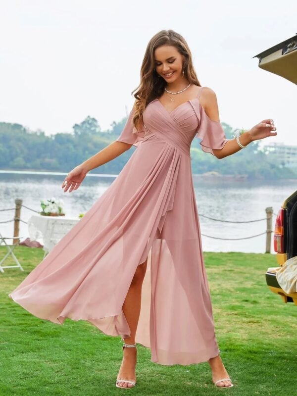 Robe Demoiselle Dhonneur Boheme Transparente Rose Poudre S