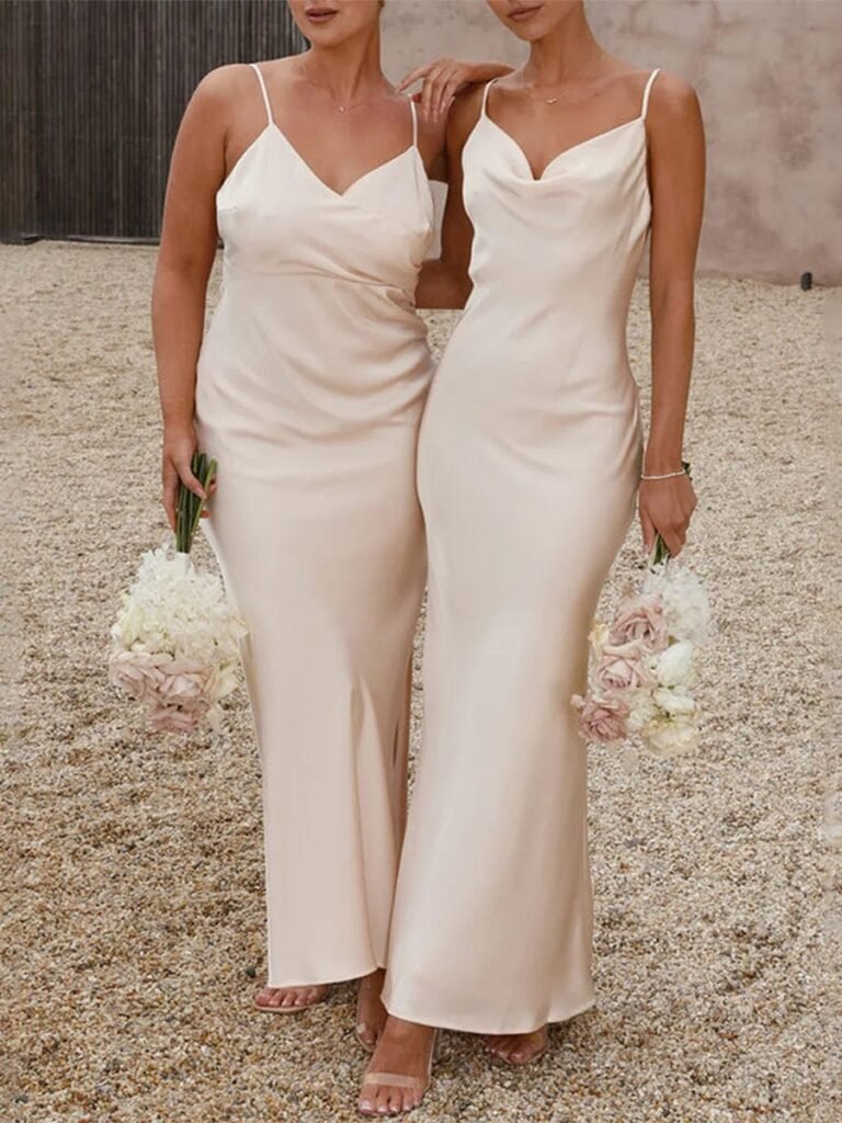 Robe Demoiselle Dhonneur Champagne Brettelles Spaghetti Blanc L