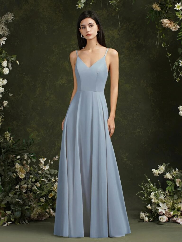 Robe Demoiselle Dhonneur Chic Dos Dentelle Bleu Clair 32