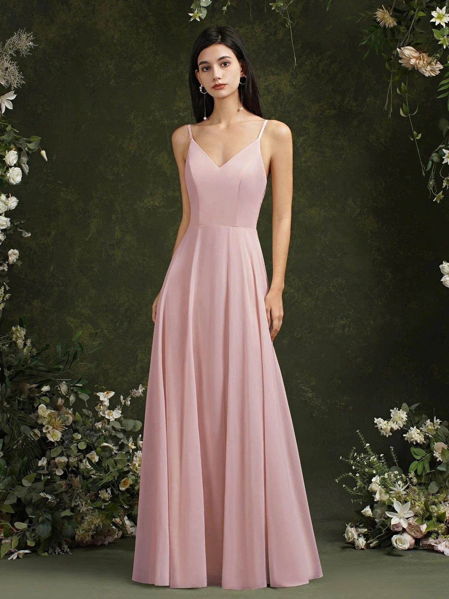 Robe Demoiselle Dhonneur Chic Dos Dentelle Rose Poudre 32