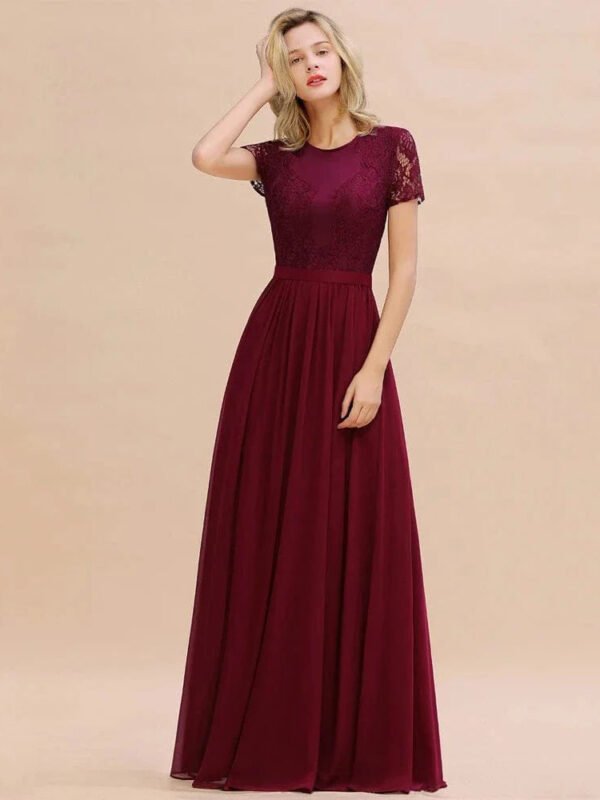 Robe Demoiselle Dhonneur Chic Manches Courtes Bordeaux 32