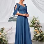 Robe Demoiselle Dhonneur Col En V Bleu S