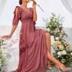 Robe Demoiselle Dhonneur Col En V Mauve Rose S