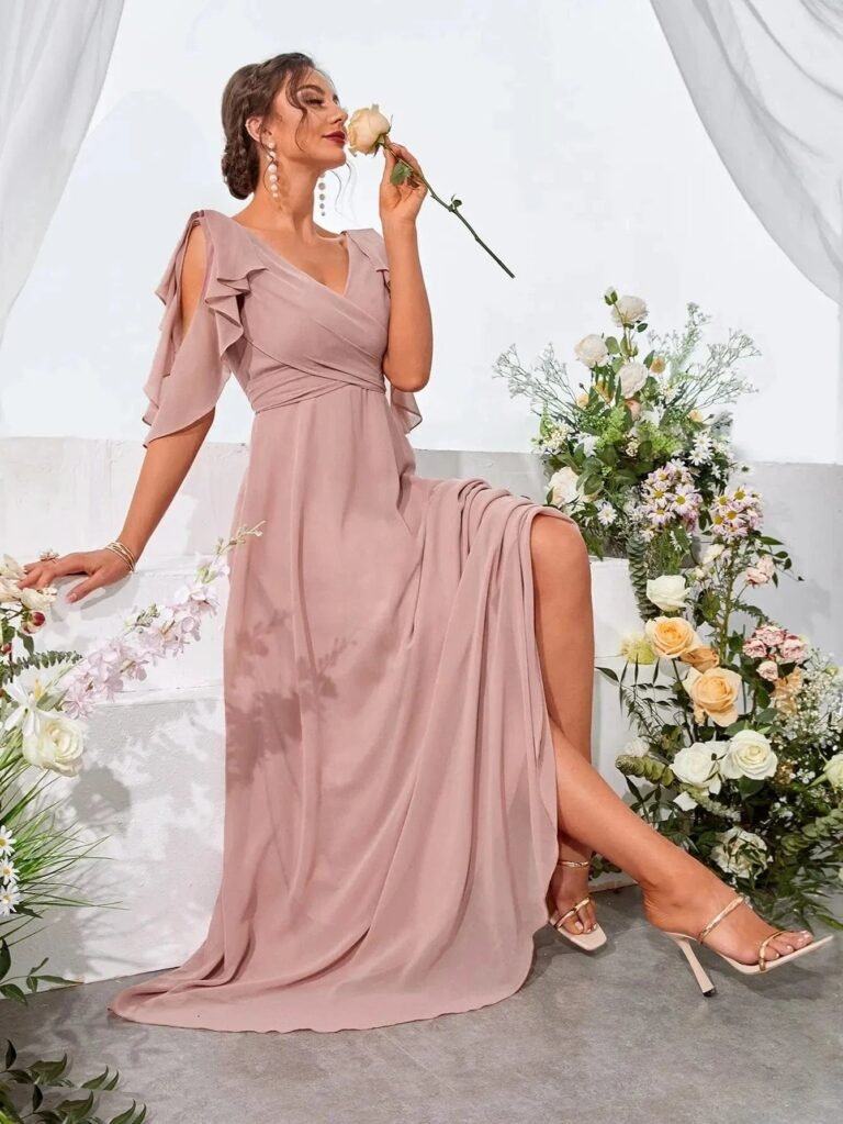 Robe Demoiselle Dhonneur Col En V Rose Poudre S