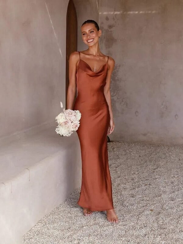 Robe Demoiselle Dhonneur En Satin Terracotta S