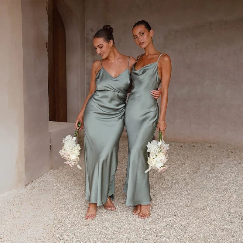 Robe Demoiselle Dhonneur En Satin Vert Sauge S