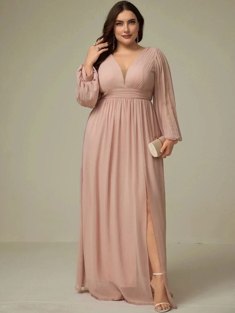 Robe Demoiselle Dhonneur Grande Taille Manches Longues Rose Poudre L