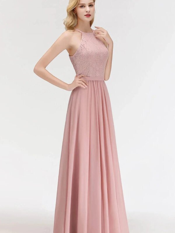 Robe Demoiselle Dhonneur Haut En Dentelle Rose Poudre 32