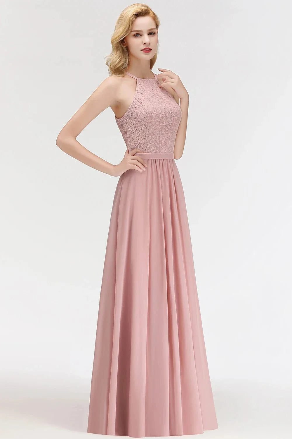 Robe Demoiselle Dhonneur Haut En Dentelle Rose Poudre 32