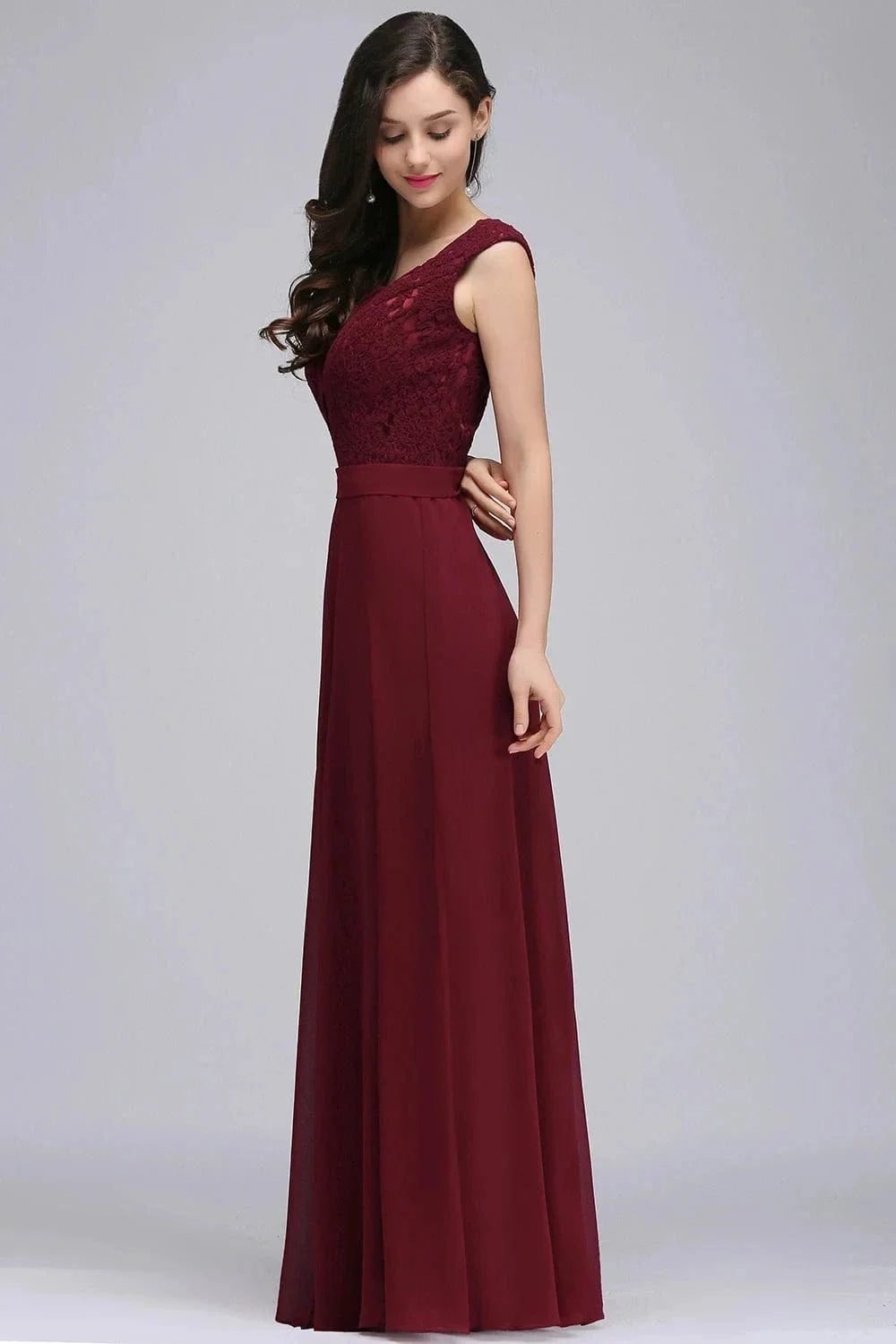 Robe Demoiselle Dhonneur Longue Chic Bordeaux 32