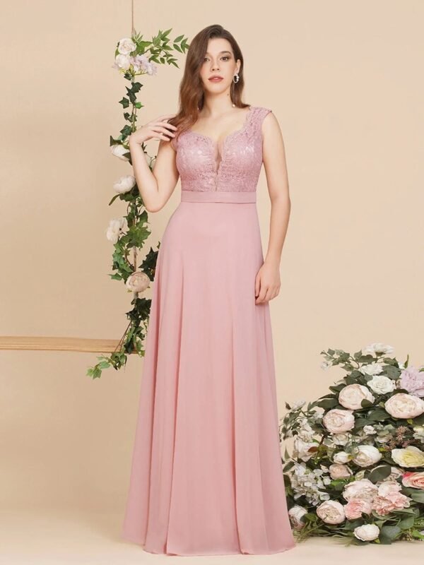 Robe Demoiselle Dhonneur Longue Chic Rose Poudre 32