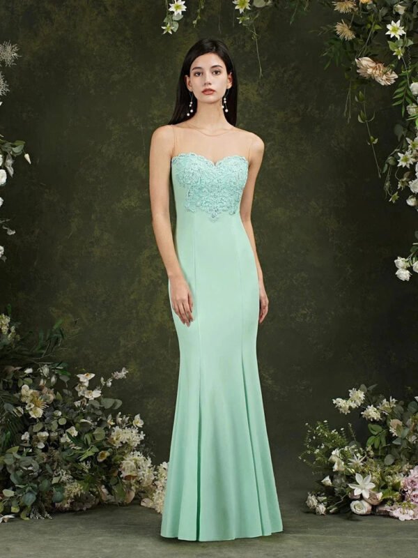 Robe Demoiselle Dhonneur Longue Coupe Sirene Vert 32
