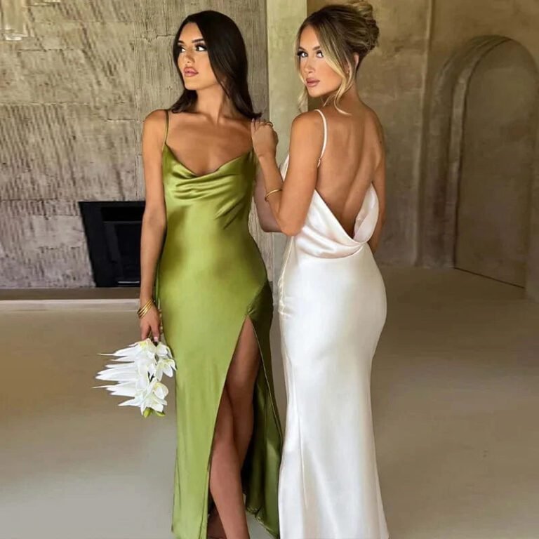 Robe Demoiselle Dhonneur Longue Dos Nu Satin