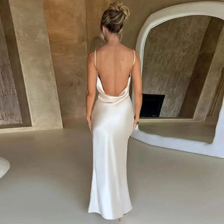 Robe Demoiselle Dhonneur Longue Dos Nu Satin Blanc S