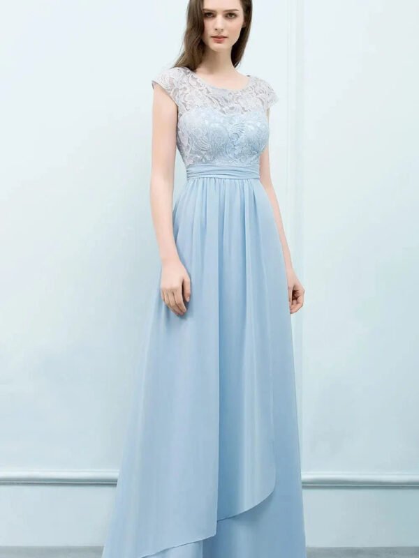 Robe Demoiselle Dhonneur Longue Fluide Bleu Clair 32
