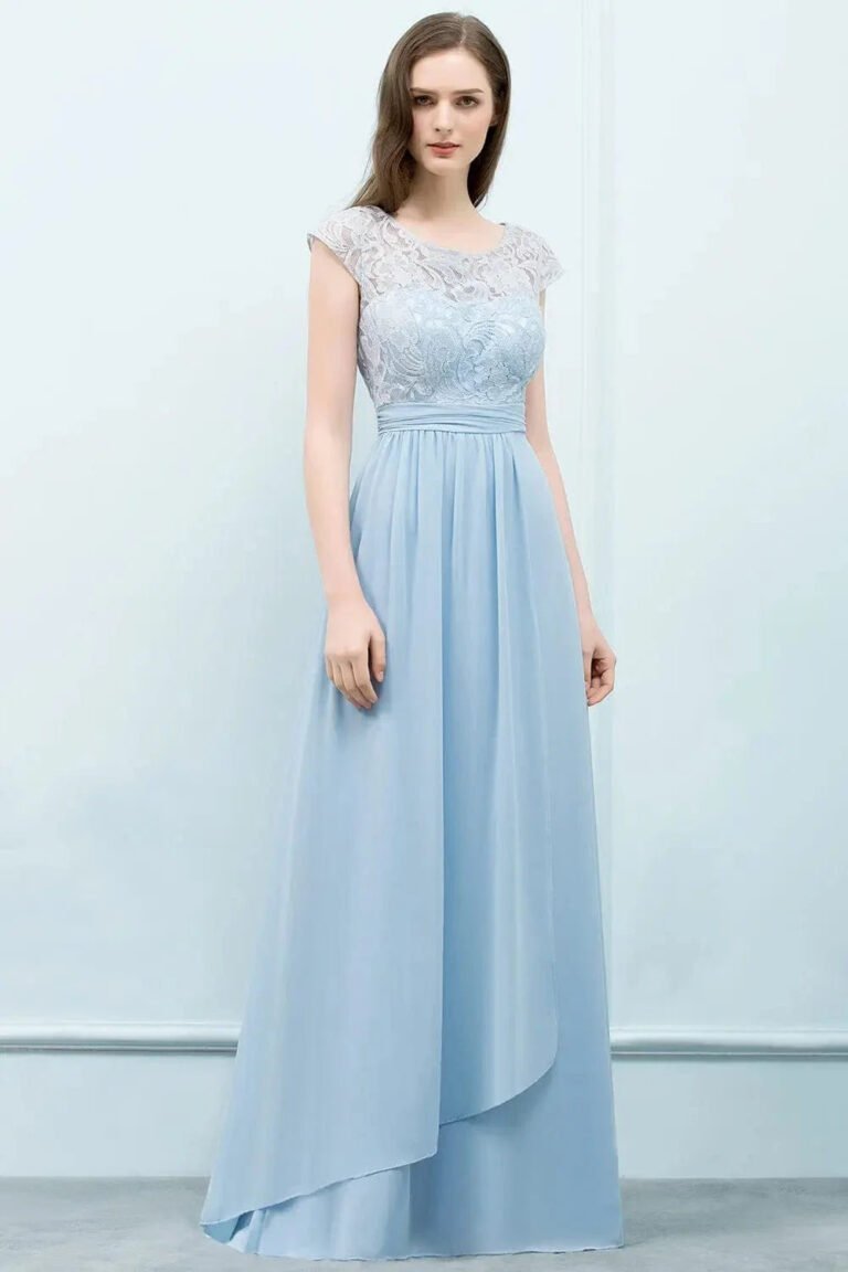Robe Demoiselle Dhonneur Longue Fluide Bleu Clair 32