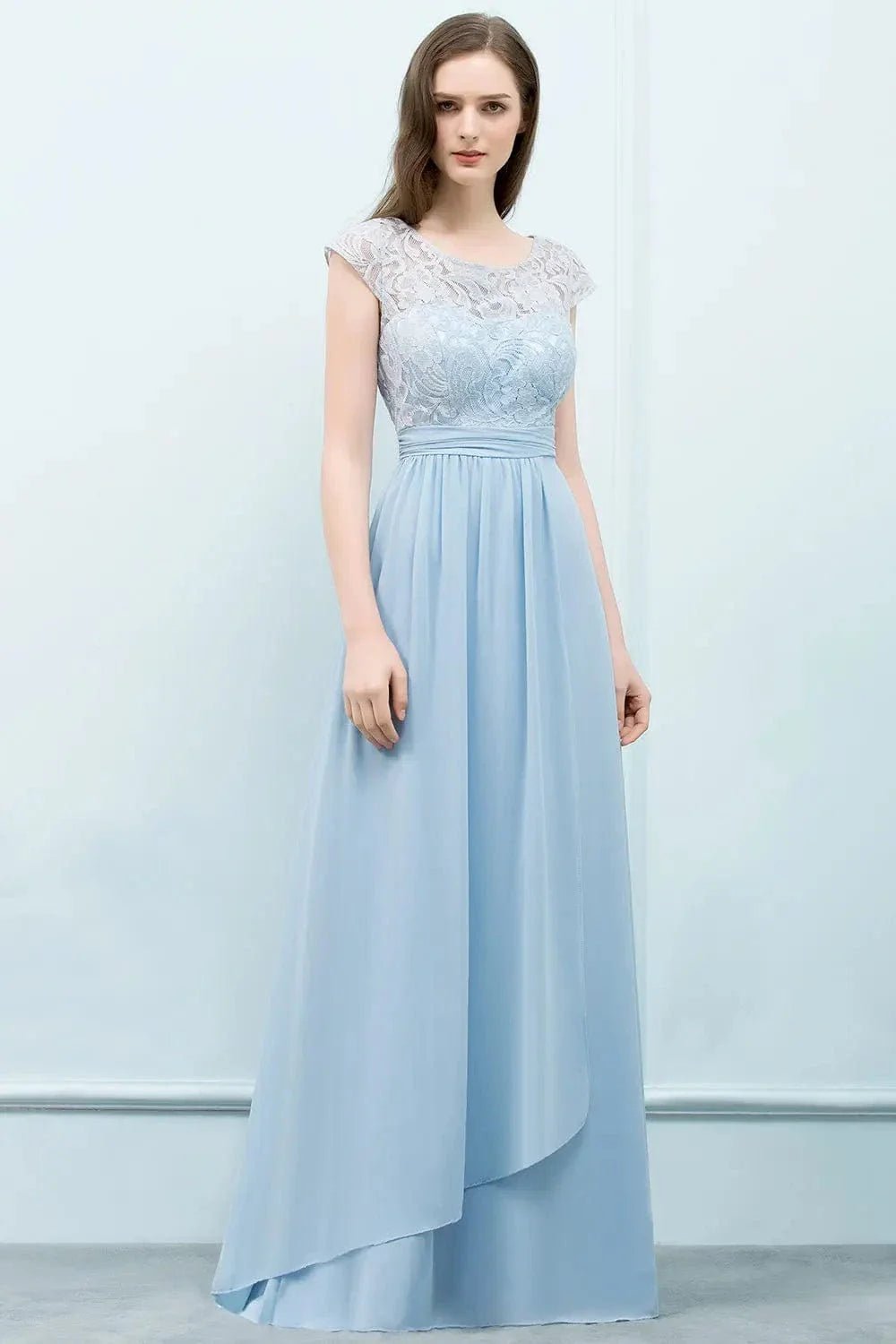 Robe Demoiselle Dhonneur Longue Fluide Bleu Clair 32