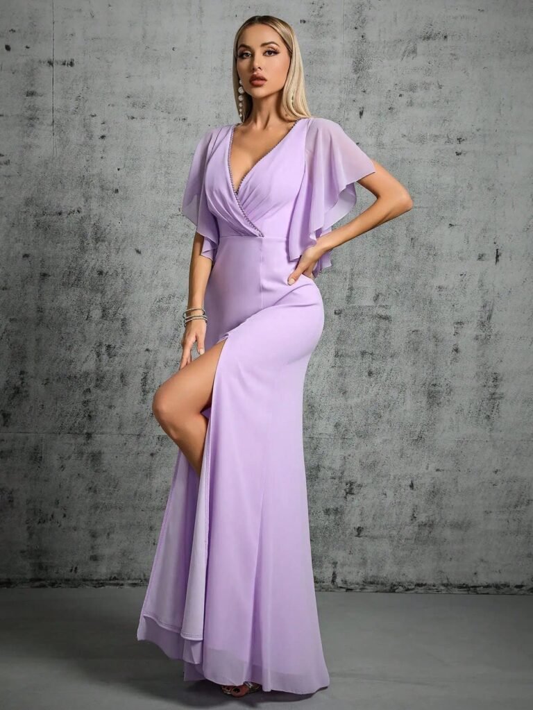 Robe Demoiselle Dhonneur Longue Lilas 8
