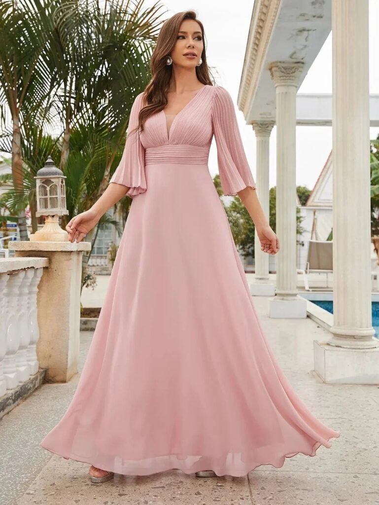 Robe Demoiselle Dhonneur Longue Rose Poudre Rose Poudre S