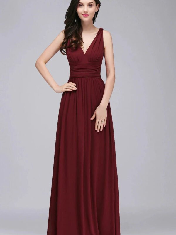 Robe Demoiselle Dhonneur Longue Sans Manches Bordeaux 32