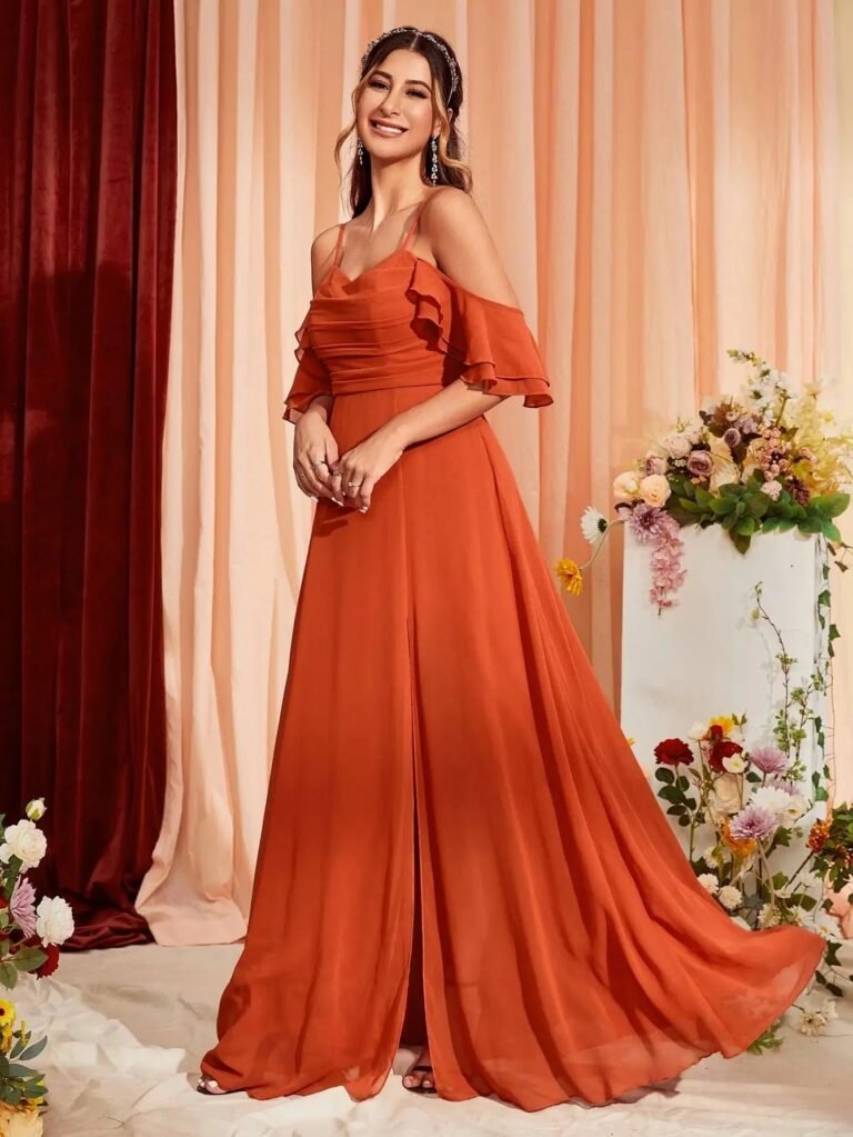 Robe Demoiselle Dhonneur Longue Terracotta 5