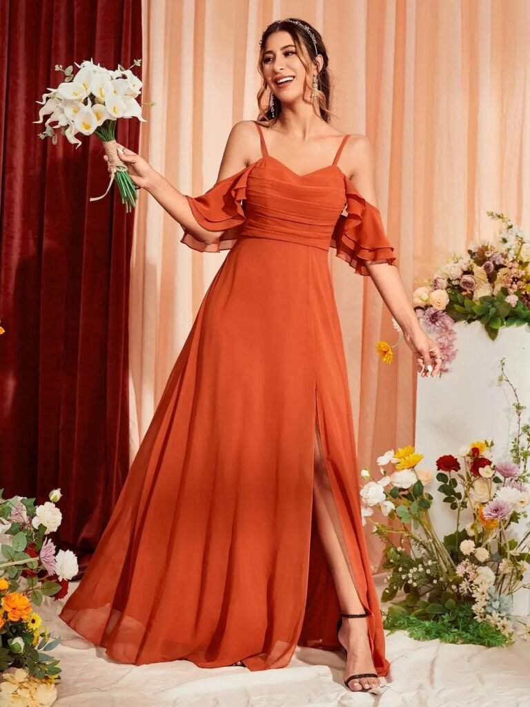 Robe Demoiselle Dhonneur Longue Terracotta Terracotta S