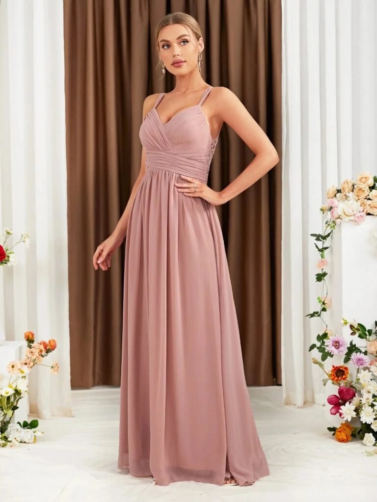Robe Demoiselle Dhonneur Rose Poudre Dos Nu 8