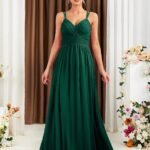 Robe Demoiselle Dhonneur Rose Poudre Dos Nu Vert Emeraude S