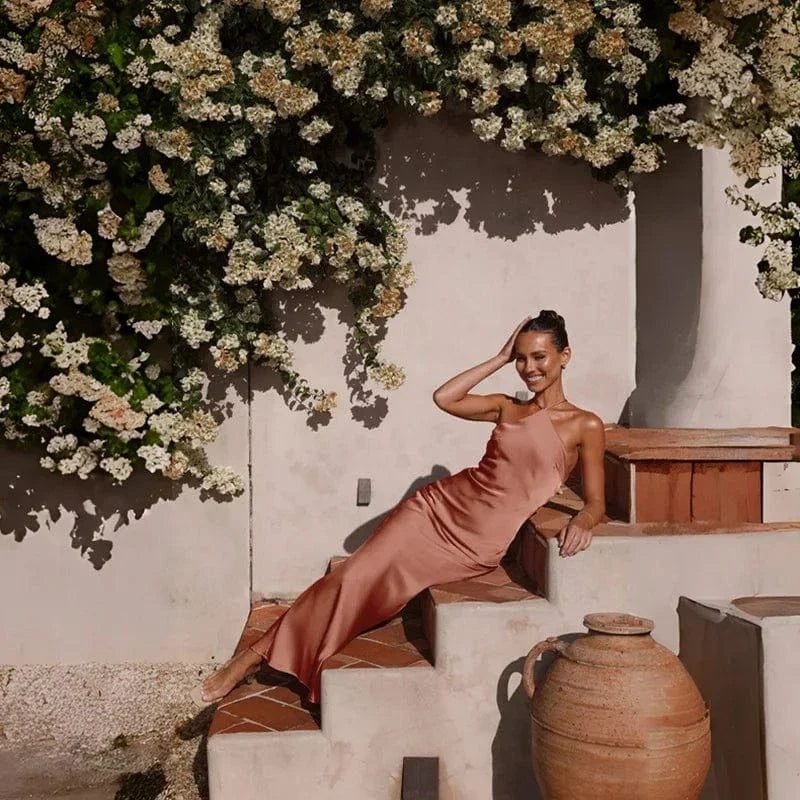 Robe Demoiselle Dhonneur Rose Poudre Longue 4