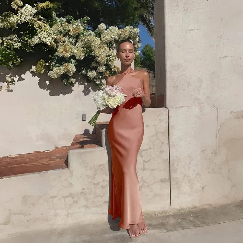 Robe Demoiselle Dhonneur Rose Poudre Longue 5