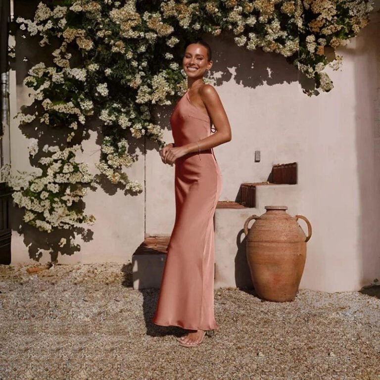 Robe Demoiselle Dhonneur Rose Poudre Longue 6