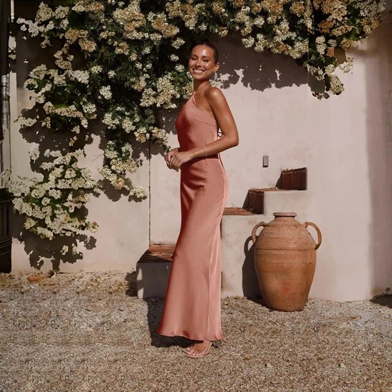 Robe Demoiselle Dhonneur Rose Poudre Longue 6