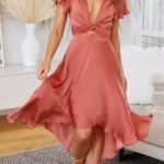 Robe Demoiselle Dhonneur Terracotta Asymetrique Satinee 2