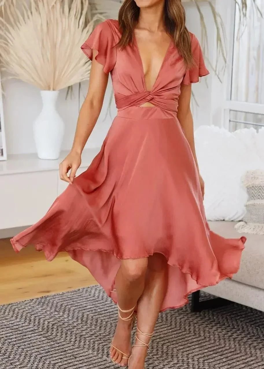 Robe Demoiselle Dhonneur Terracotta Asymetrique Satinee 2