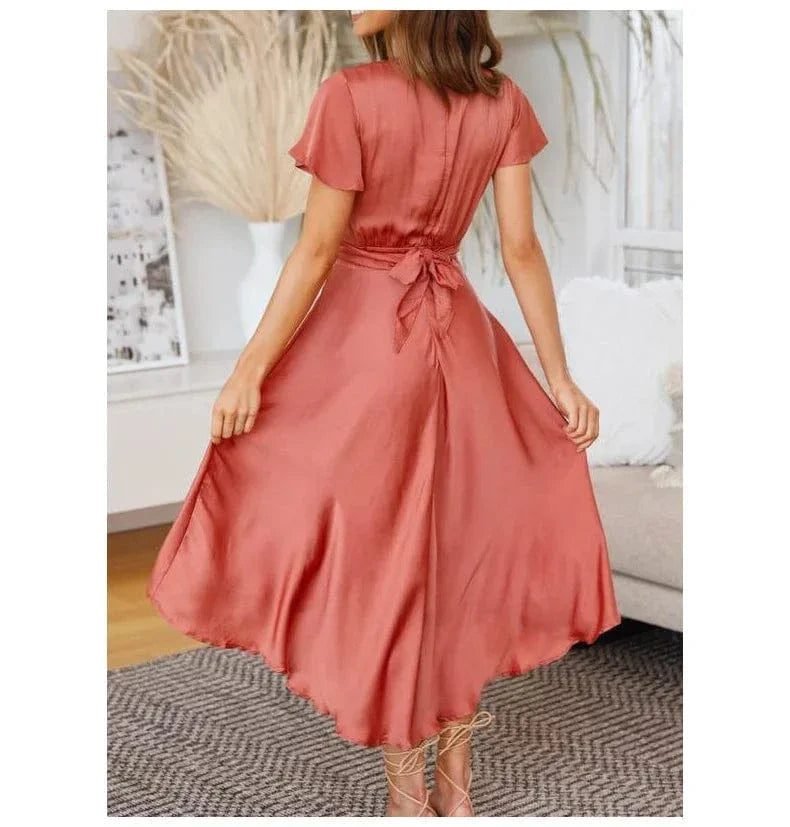 Robe Demoiselle Dhonneur Terracotta Asymetrique Satinee