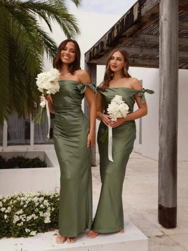 Robe Demoiselle Dhonneur Vert Olive Vert S