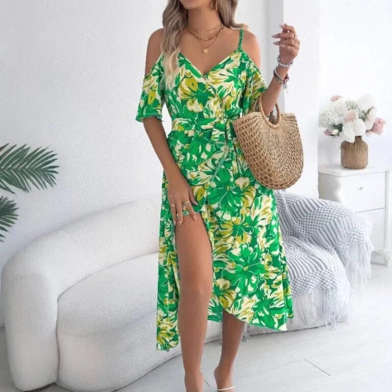 Robe Dete A Imprime Floral Midi Vert S