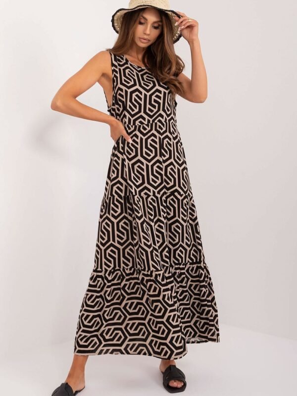 Robe Dete Avec Motif Geometrique Noir Beige Et Noir S