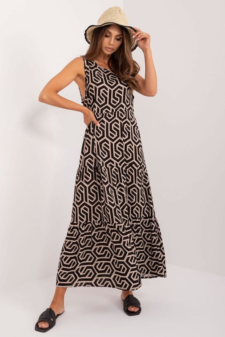 Robe Dete Avec Motif Geometrique Noir Beige Et Noir S