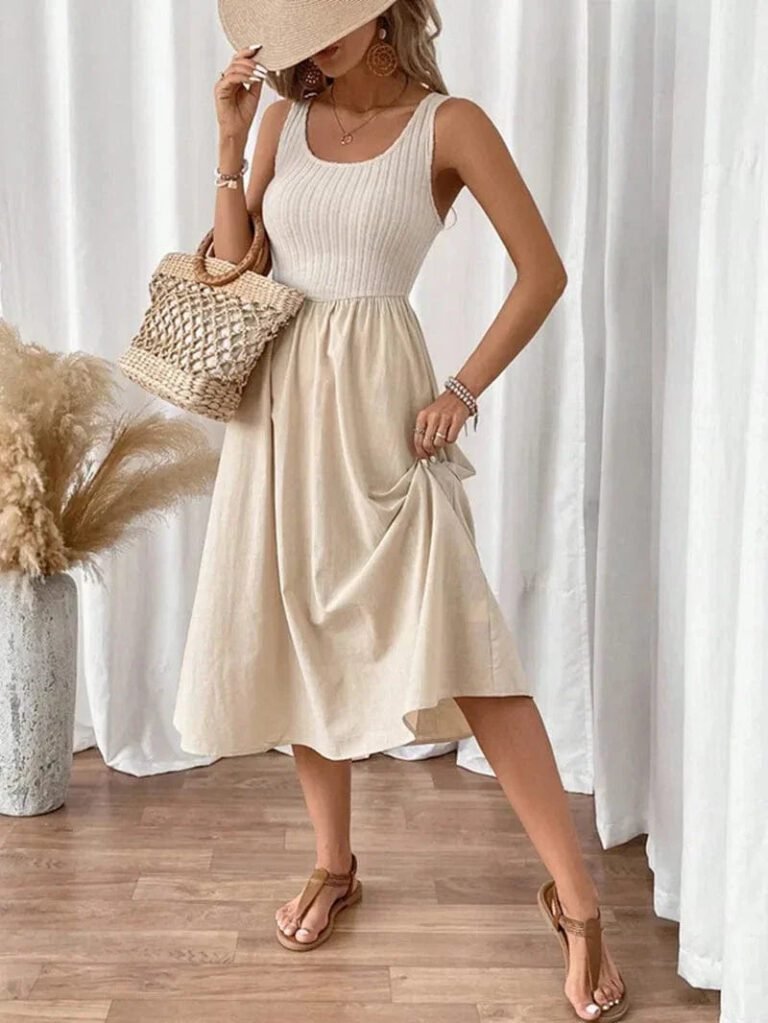 Robe Dete Beige Decontractee Sans Manches Beige S