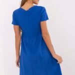 Robe Dete Bleue Casual Trapeze Manches Courtes