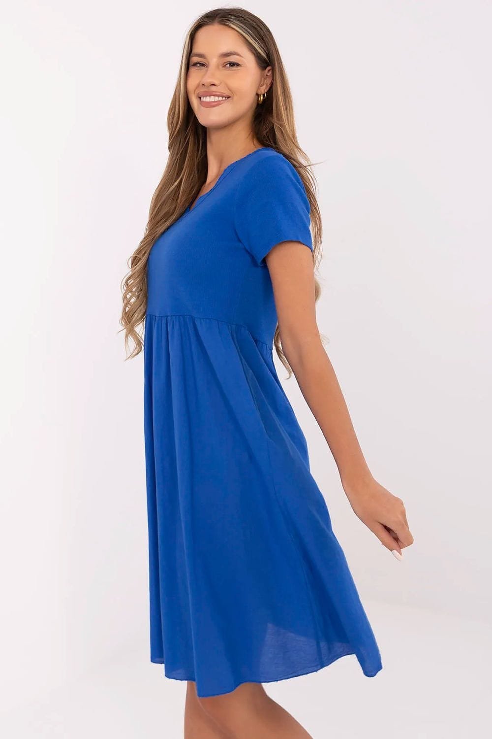 Robe Dete Bleue Casual Trapeze Manches Courtes 2
