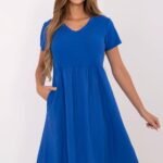 Robe Dete Bleue Casual Trapeze Manches Courtes Bleu Taille Unique